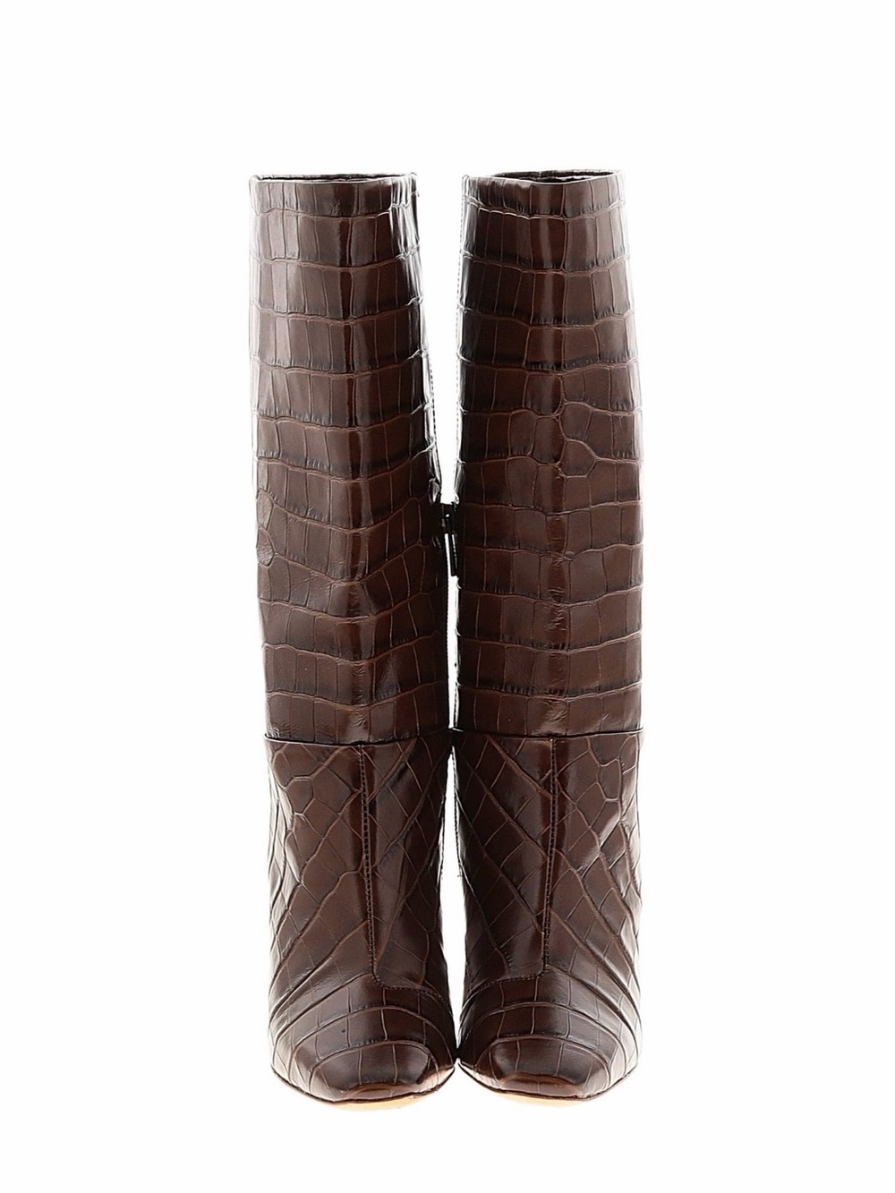 NWOT - Vince Camuto Brisy Brown Croc Embossed Leather Knee High Block Heel Boots - Picture 2 of 3